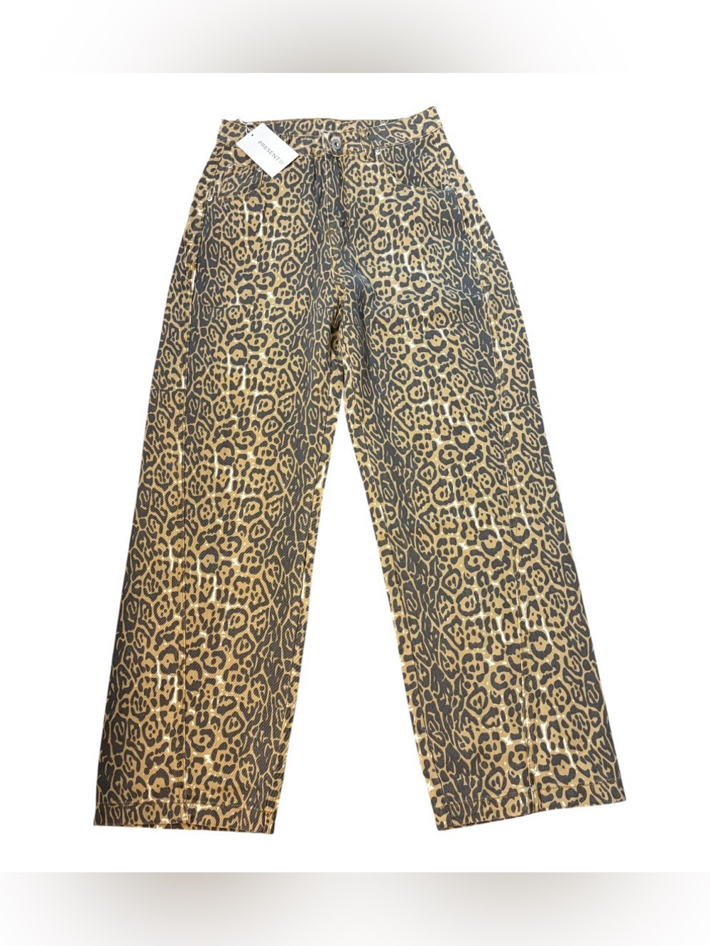 PRESENT Y2K pattern Relaxed Leopard Pattern Wide-Leg Large Jeans - Tan/Black NWT